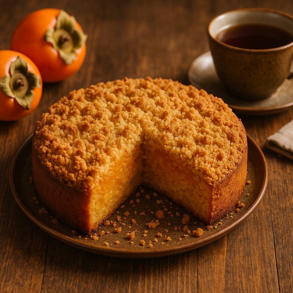 Пирог с хурмой и штрейзелем: уютный десерт к чаю