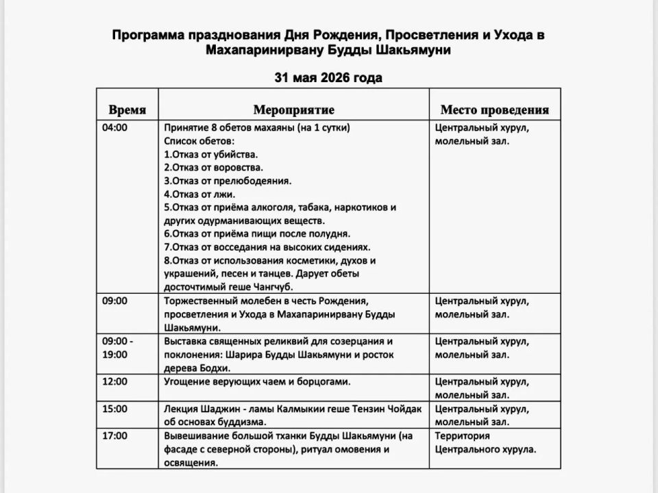 Приближается один из самых священных дней в буддийском календаре — День Рождения, Просветления и Ухода в Махапаринирвану Будды Шакьямуни