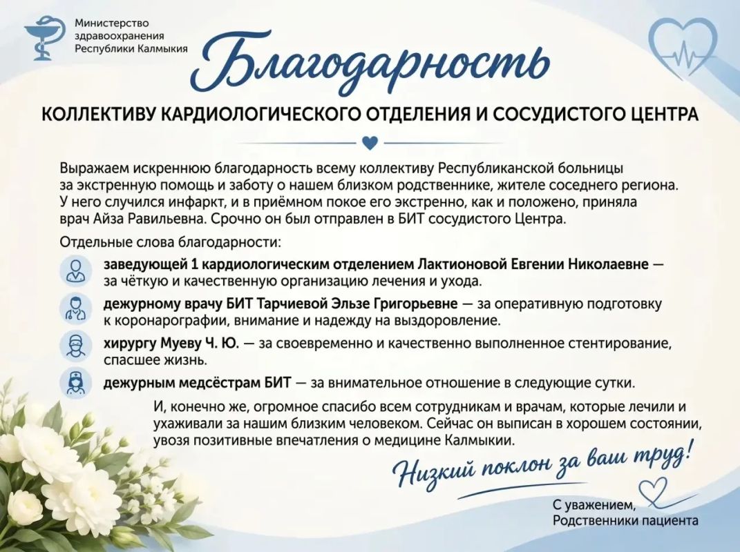 Благодарность за профессионализм и заботу